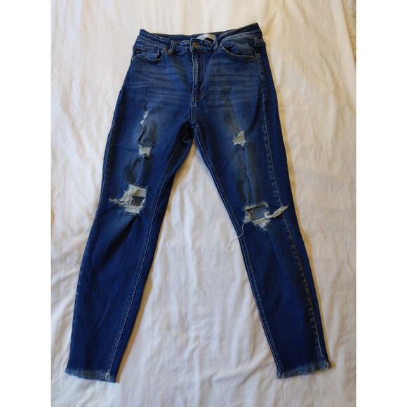 KANCAN JEANS Denim - KanCan Sz 30 High Rise Curvy Dark Destructed Skinny Jean